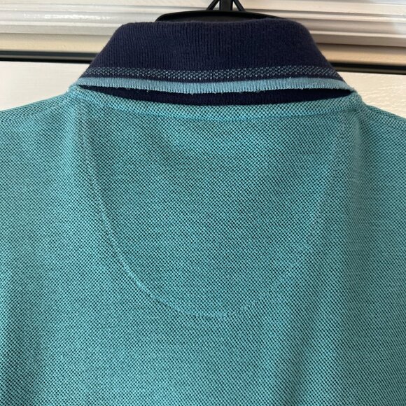 Bill Blass Mens Medium Button Short Sleeve Polo Shirt Green and Navy Blue Vtg - Picture 8 of 10